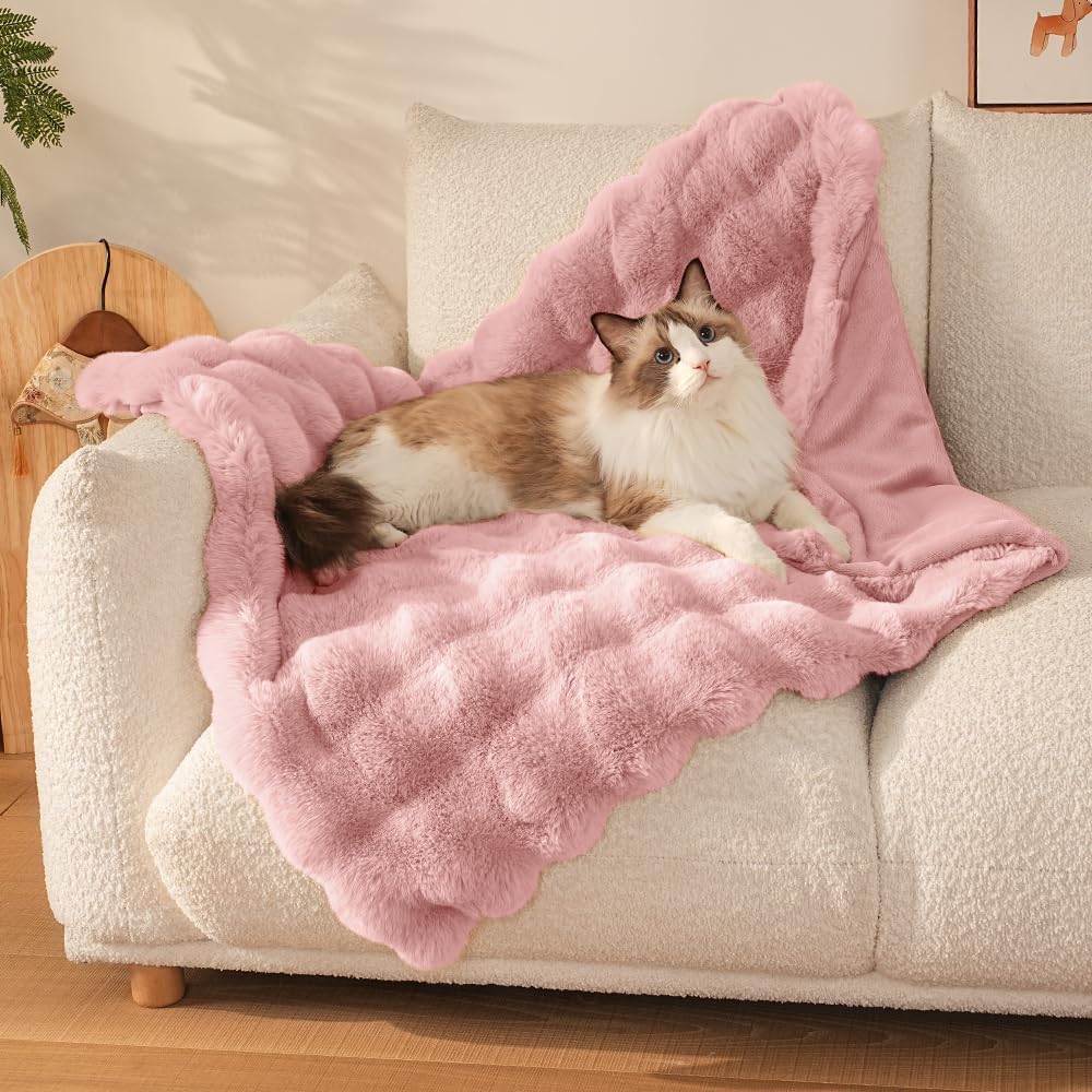 SOMAHE Soft Faux Fur Cat Blanket, Washable - 22"L x 18"W Inches / Soft Pink - image 2