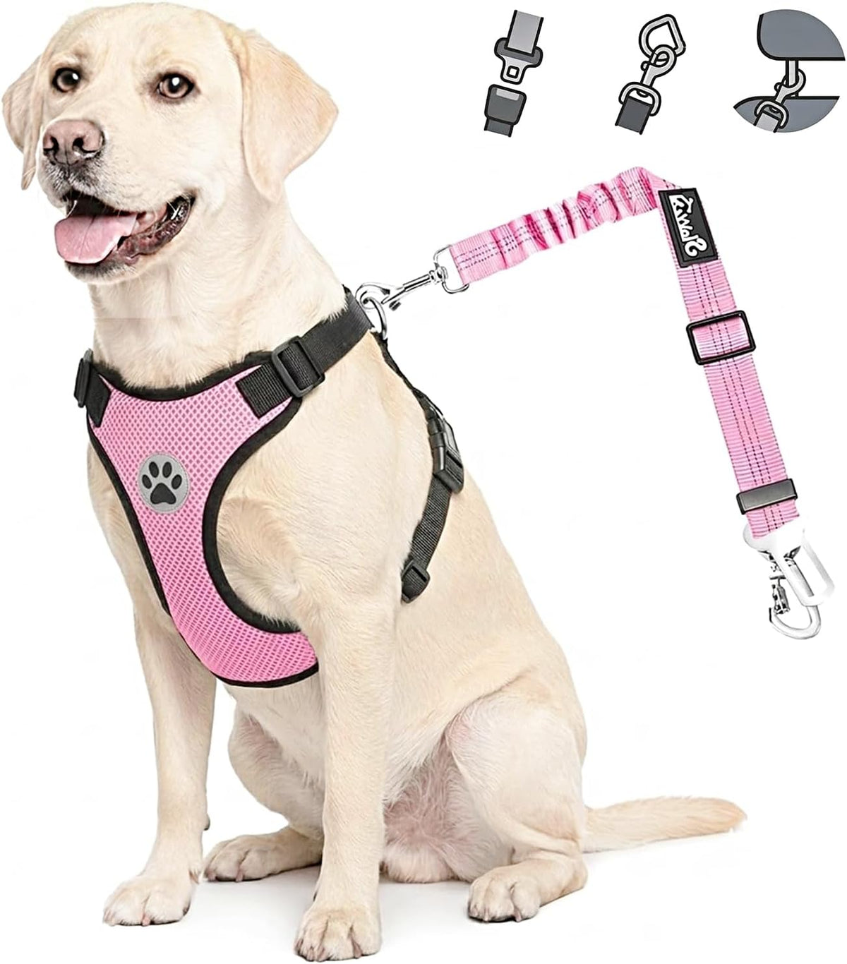 Lukovee Dog Car Harness Seat Belt Set - Large / A-Pink