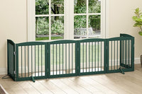 Freestanding Pet Gate for Dogs, Foldable Wooden Dog Gate for House, Extra Wide Indoor Pet Barrier for Stair, Doorway, Hall, Support Feet Included, 120 Inch Wide, 6 Panels 24",Green