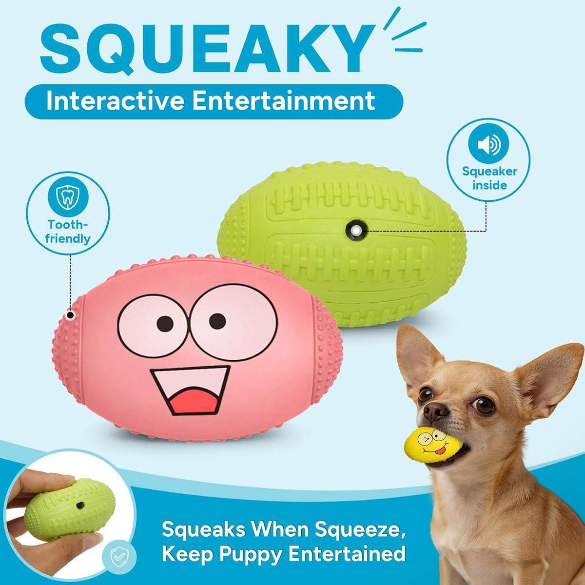 1.5” Squeaky Soft Rubber Football Dog Toy - image 3