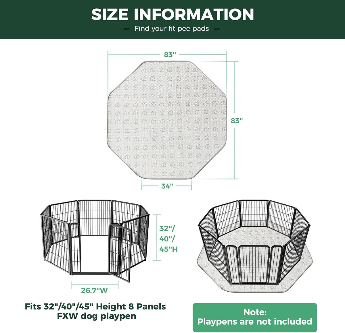 FXW Washable Pee Pads for Dogs, Super Absorbent - 34" Octagon / 2 Packs - image 2