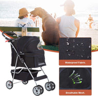 BestPet, 4-Wheel Foldable Pet Stroller, Lightweight & Portable - Black / 4 Wheels - image 4