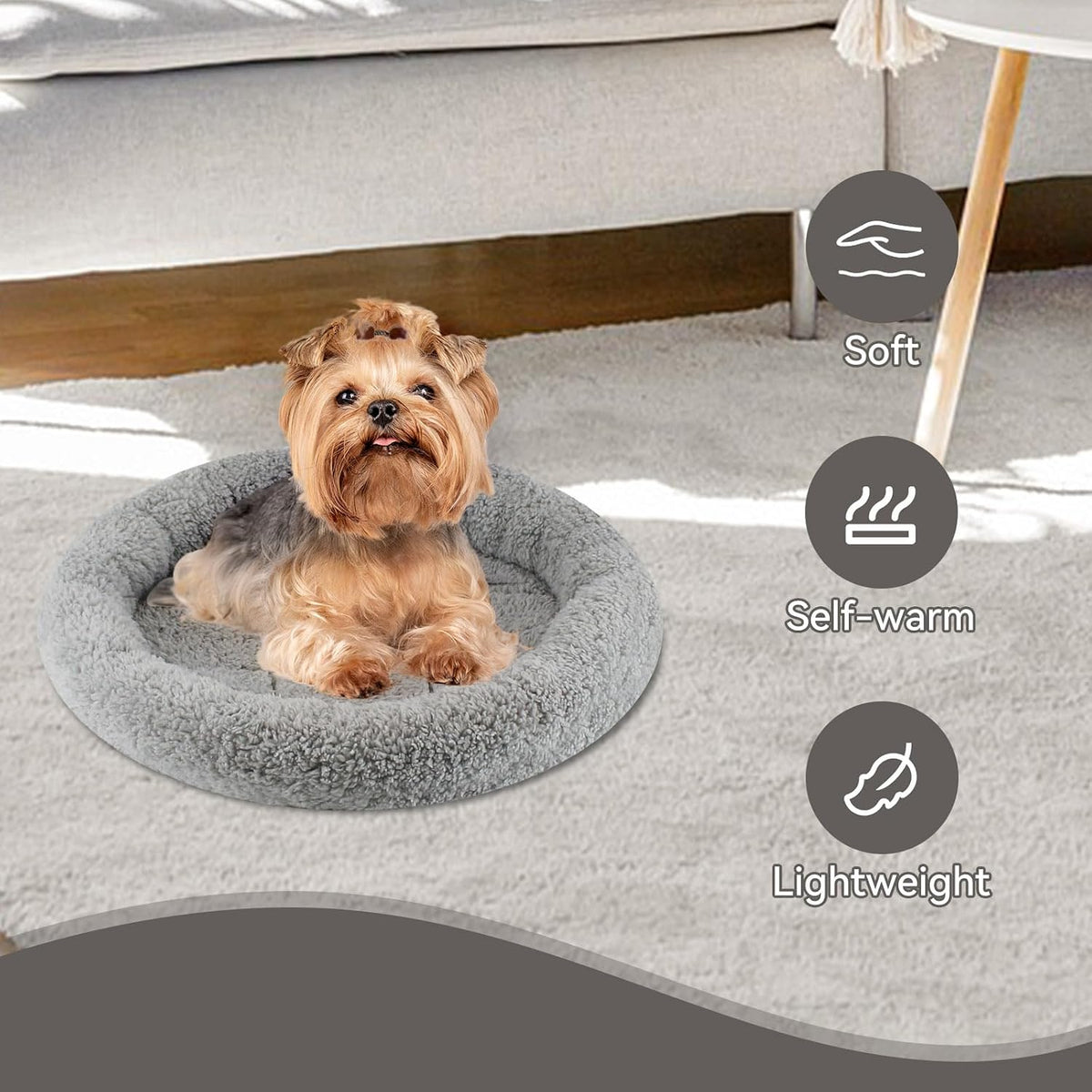 Enjoying Cat Mat Bed 16" x 22" Pet Bed with Pillow Around for Dogs - Medium(Round) - image 3