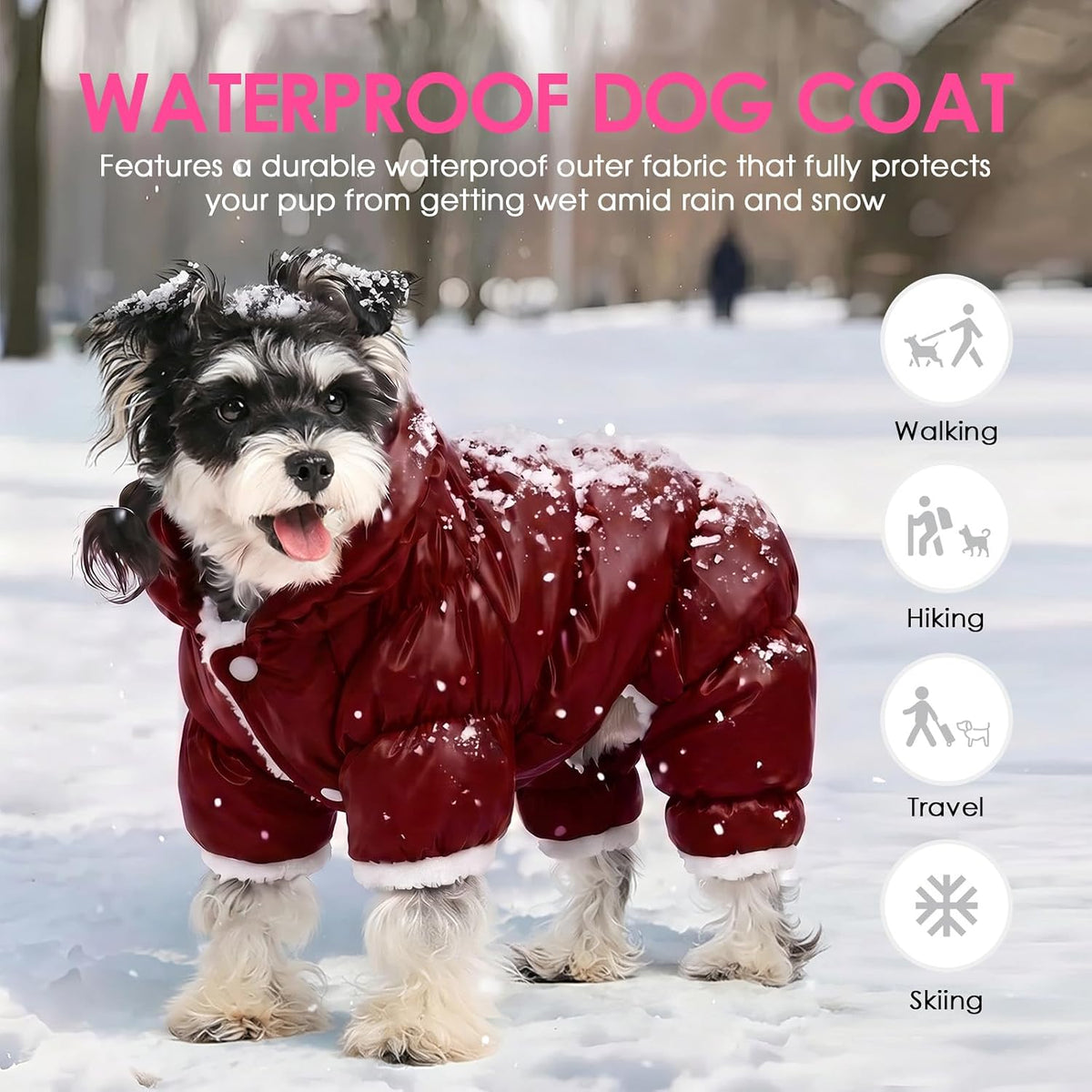Dog Coat Waterproof Dog Jacket Fullbody Dogs Winter Coat Snowsuit – Essentials for Dogs - Burgundy / XX-Large - image 2