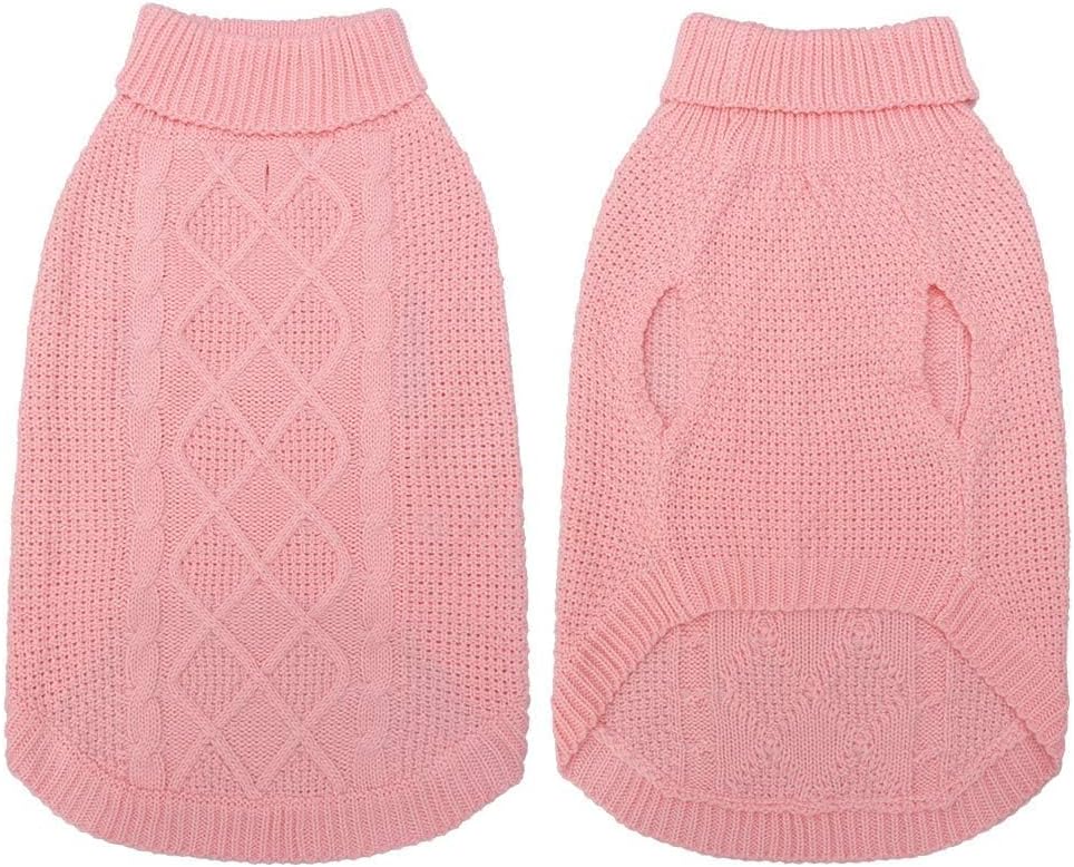 Mihachi twisted knit turtleneck dog sweater in soft acrylic with stretchy collar and leash hole - view 3