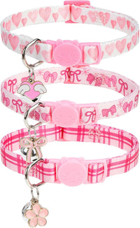 Breakaway Cat Collars with Bell - Pink Bow & Plaid & Heart