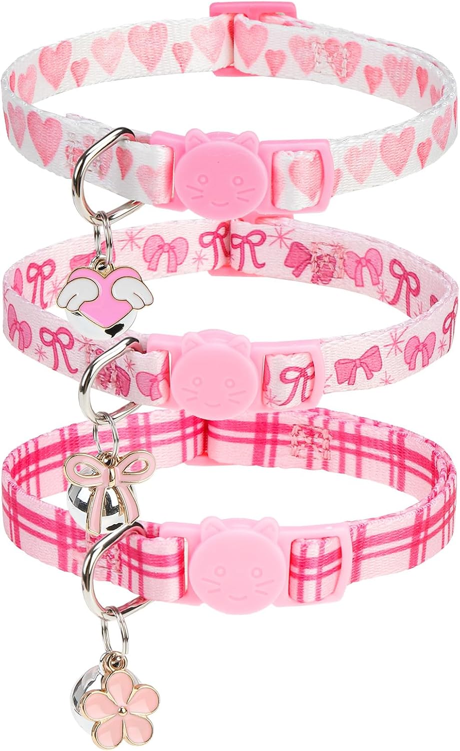 Breakaway Cat Collars with Bell - Pink Bow & Plaid & Heart