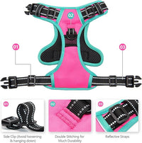 PHOEPET 2019 Upgraded No Pull Dog Harness, Reflective Adjustable Vest, with a Training Handle + 2 Metal Leash Hooks+ 3 Snap Buckles +4 Slide Buckles(S, Pink)
