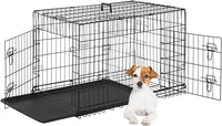 FDW Dog Crate for Small Dogs 24 Inch Folding Metal WirePet Cage Double Door W/Divider Panel Indoor Outdoor Kennel Leak-Proof Plastic Tray,Black