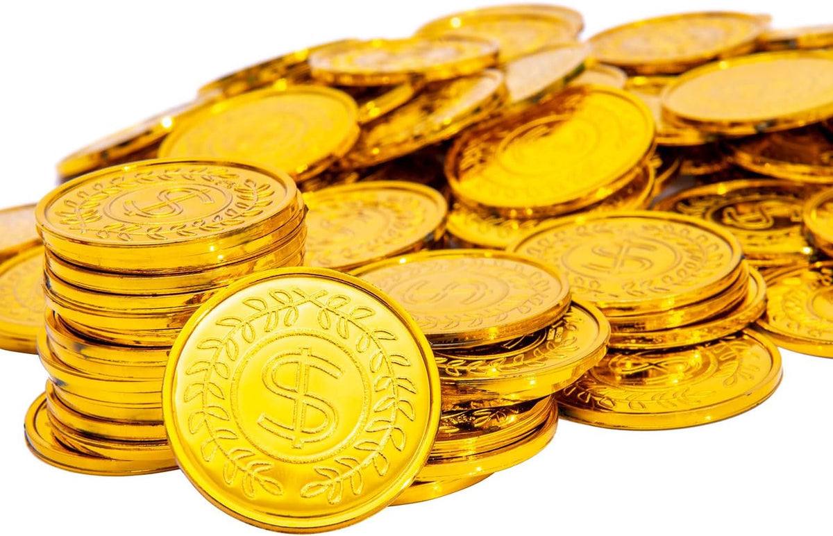 Liatunou 100 piece plastic gold coins, 1.5 inch pirate treasure