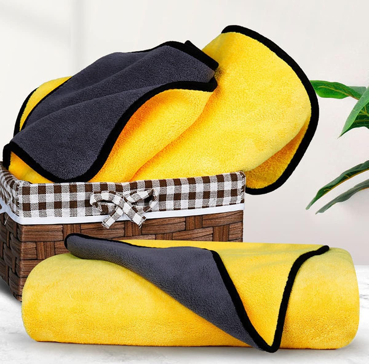 Dog Bath Towel - Super Absorbent Microfiber Dog Towel for Small Dogs and Cats, Yellow & Grey 11.8" - Large - image 3