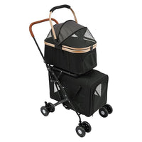 Foldable Pet Stroller for Small & Medium Dogs, Double Dog & Cat Stroller with 3-in-1 Travel System, Detachable Pet Carrier with Wheels for Cats and Dogs up to 77 lbs, Black