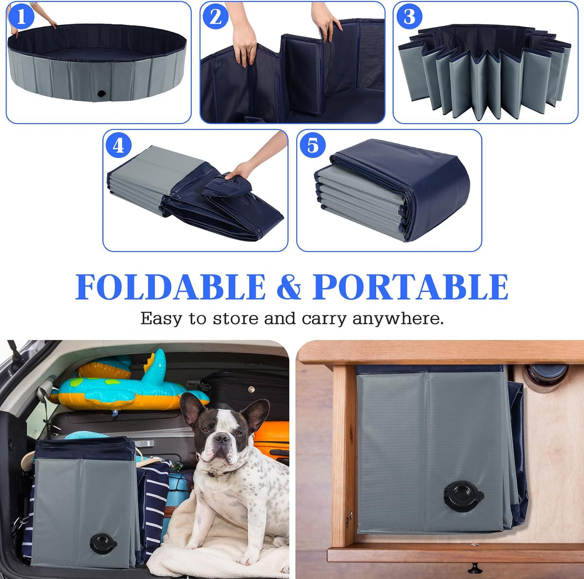 Foldable Dog Pool, Portable Pet Bath Tub and Kiddie Swimming Pool – Essentials for Dogs - 63"-2XL / Gray - image 2