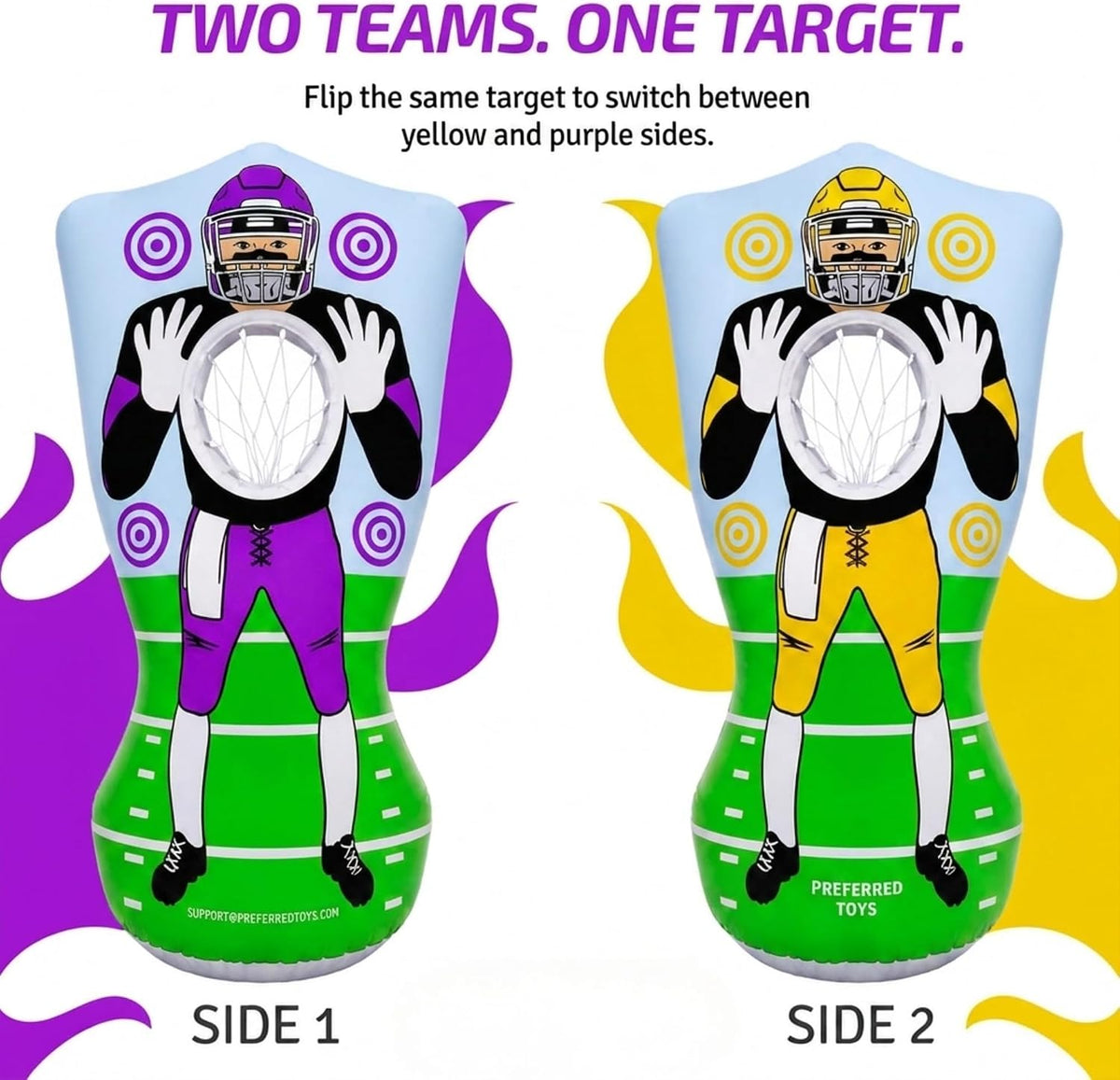 Preferred Toys 65” Inflatable Football Target Net Toss Game - Yellow/Purple - image 2