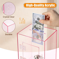 Hicocool Clear Acrylic Piggy Bank with Lock & Key - Pink - image 4