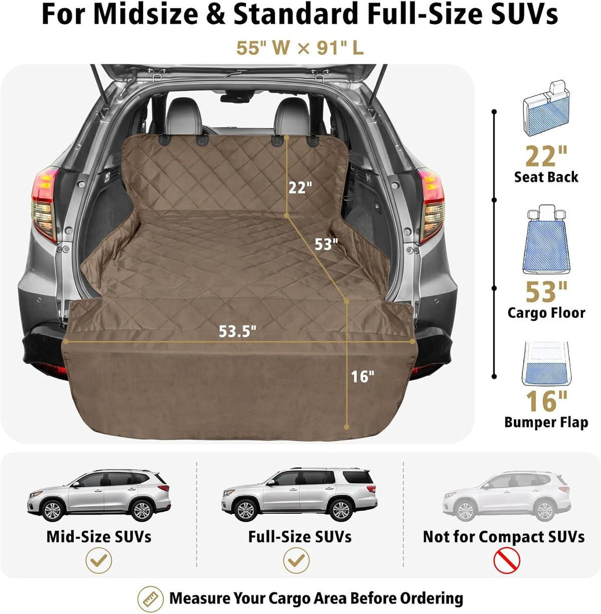 SUV Cargo Liner for Dogs - Trunk Cover for SUV with Bumper Flap Protector – Essentials for Dogs - Brown / Standard: 55" x 91" - image 2