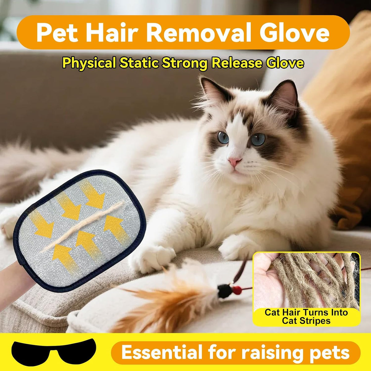 Electrostatic Pet Hair Removal Gloves – Essentials for Cats - 1pcs-Black - image 2