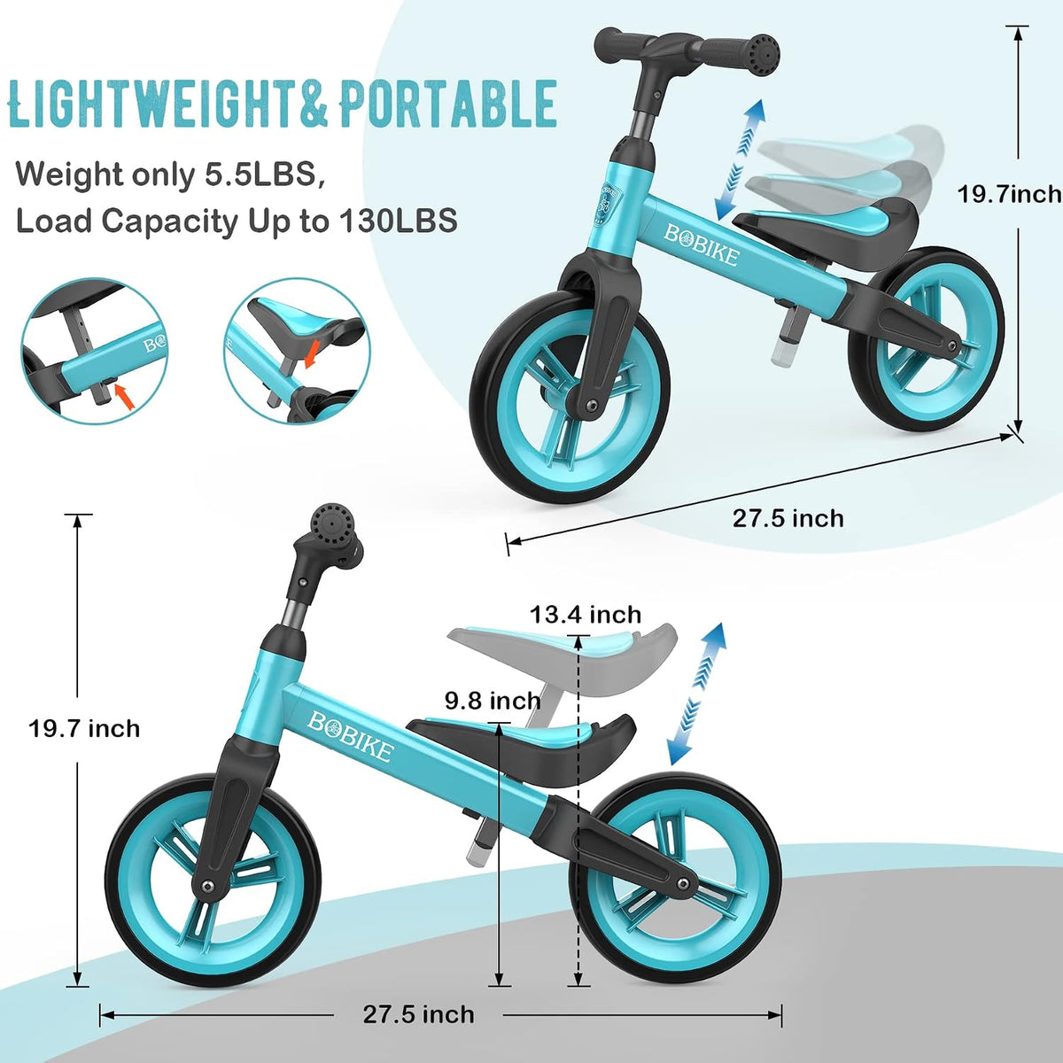 Bobike Toddler Balance Bike Toys for 1 to 4 Year Old Girls Boys - Blue - image 4