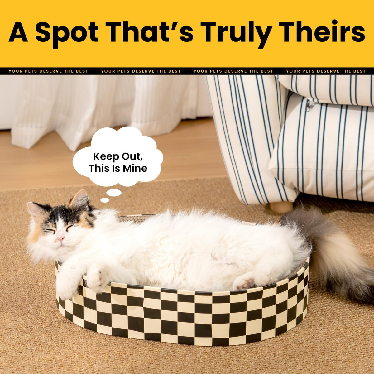 Conlun Oval Cat Scratcher Bed - Checkerboard / Large (19.7"L x 13.8"W x 3.5"Th) - image 3