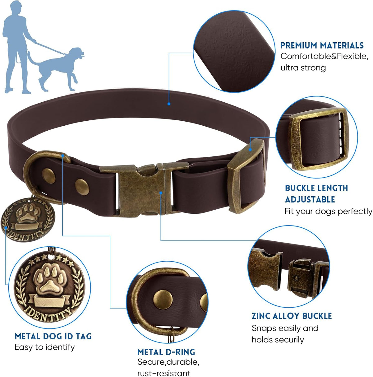 Wisedog Rubber Dog Collar with Quick Release, XS 8.5"-12" - Brown / XS(Collar:8.5"-12";Leash:4 ft) - image 2