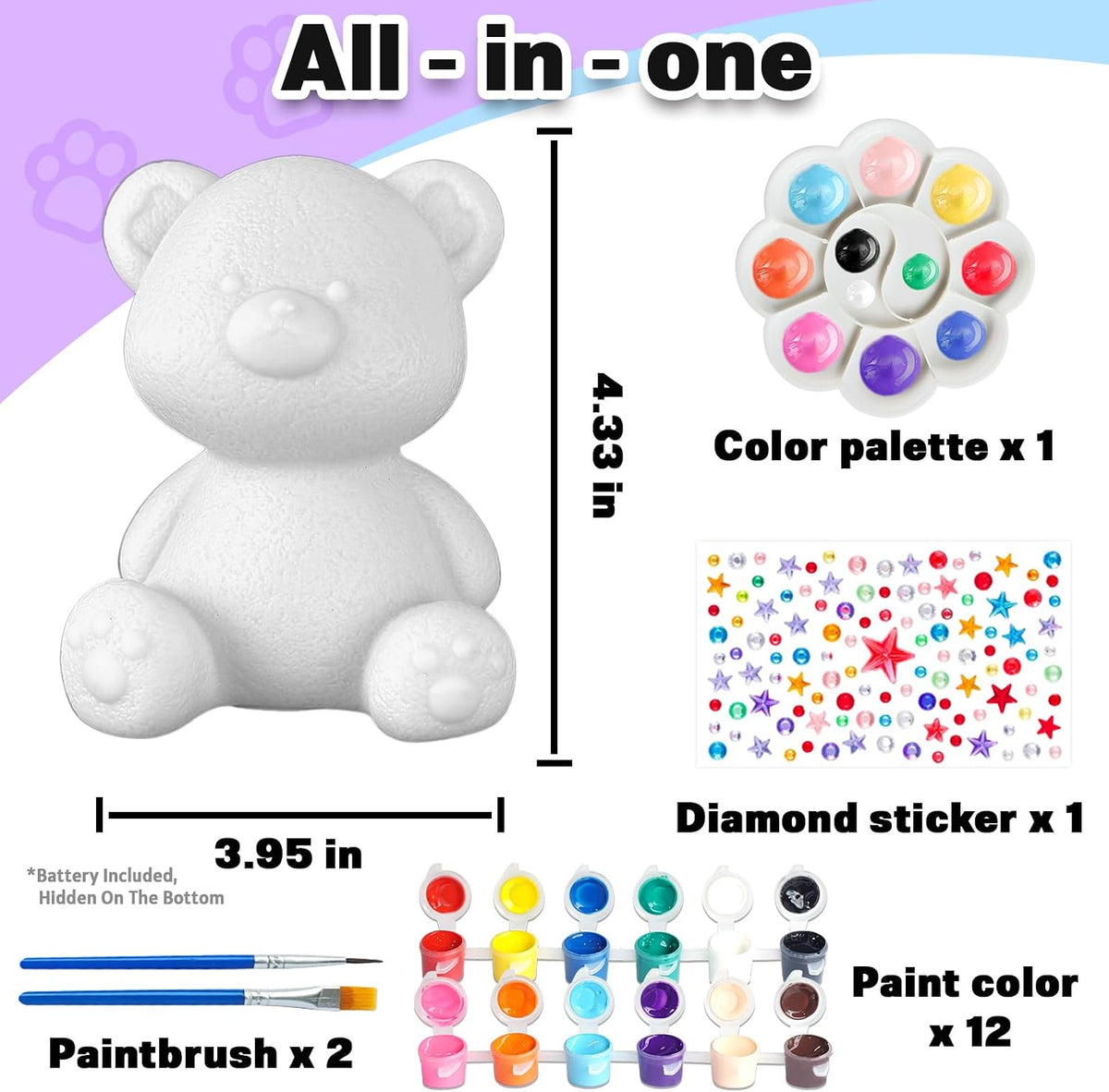 FUNZBO 4.3in Paint Your Own Dinosaur Lamp Kit - Bear - image 2