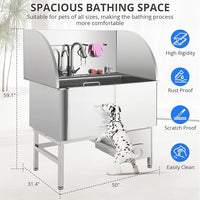 Professional Dog Grooming Tub, 50" Stainless Steel Dog Wash Station with Foldable Ramp, Storage Drawer, Floor Grate & Faucet/Dog Bathtub for Large, Medium & Small Pets - Right Door (50")