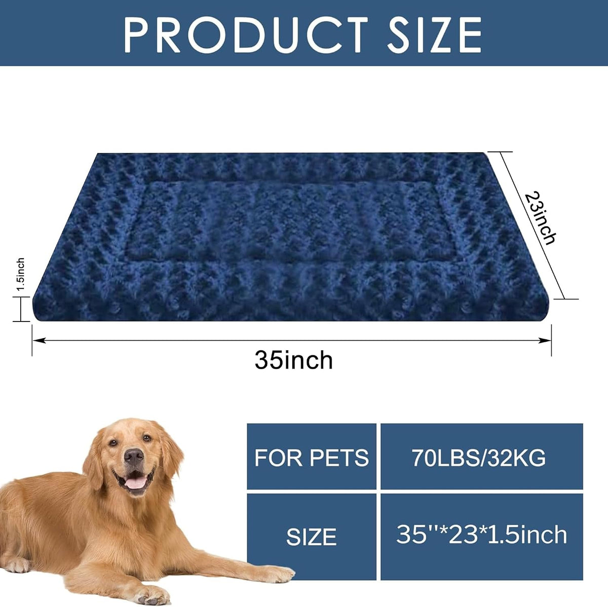Dog Bed Mat,Reversible & Ultra Soft Kennel Pad-Machine Washable Pet Bed for Dogs & Cats-All-Weather - 35.0" L x 23.0" W x 1.5" Th / Navy Blue - image 2