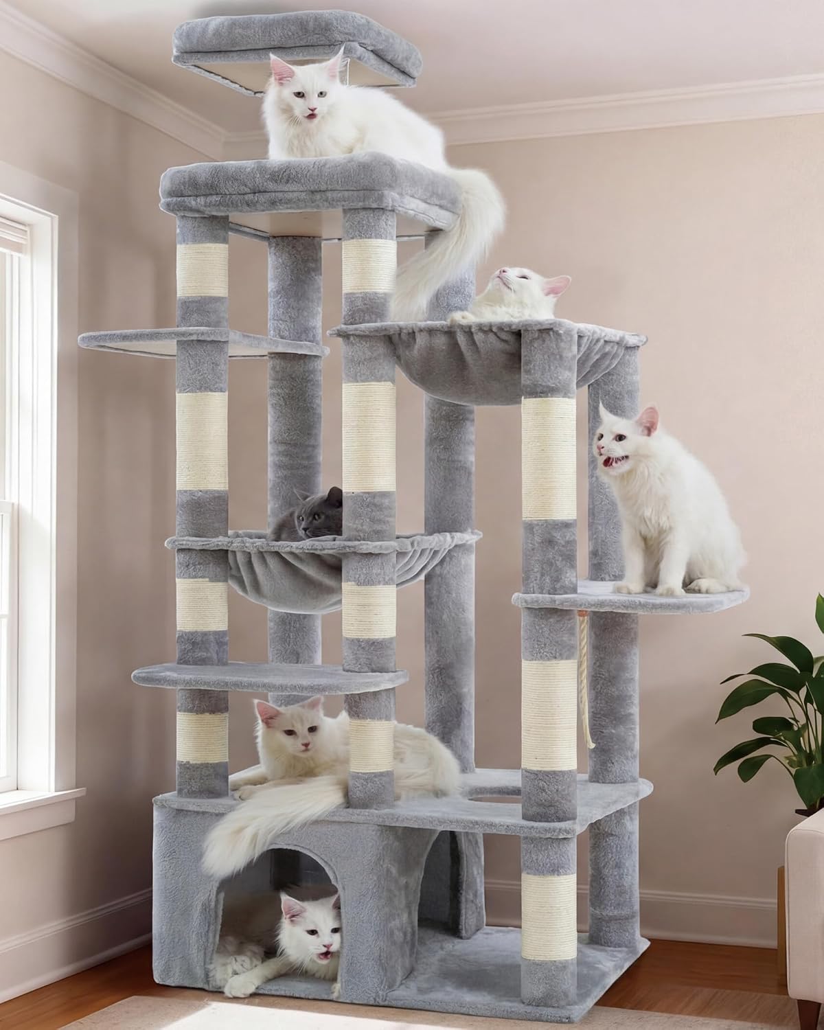 Heybly Heavy Duty Cat Tree with Large Base for Large Indoor Cats - Light Gray / XL