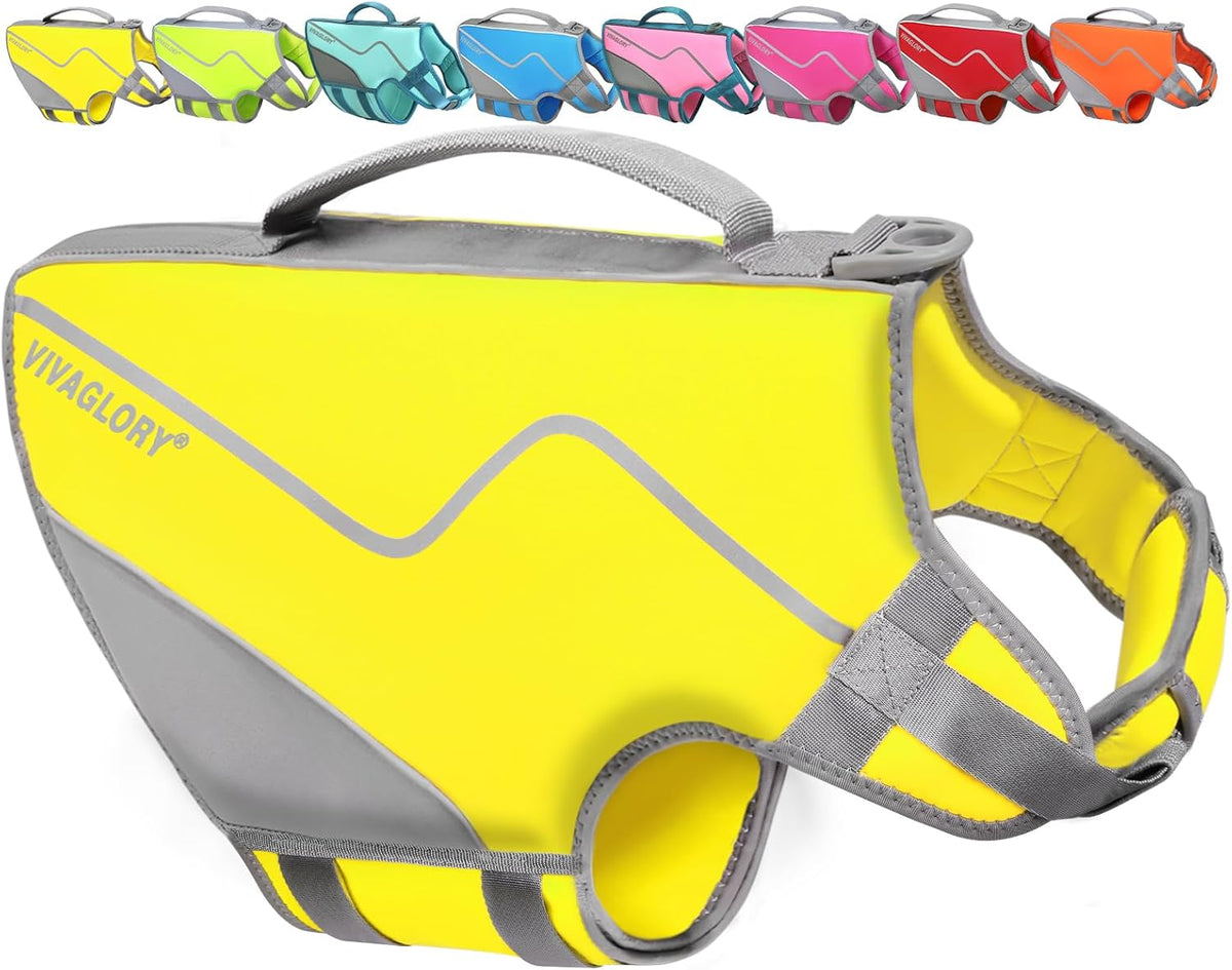 VIVAGLORY Dog Life Vest Neoprene Dog Swim Vest, M - Alpha Yellow / XS: 16-20in (Ribcage Girth)