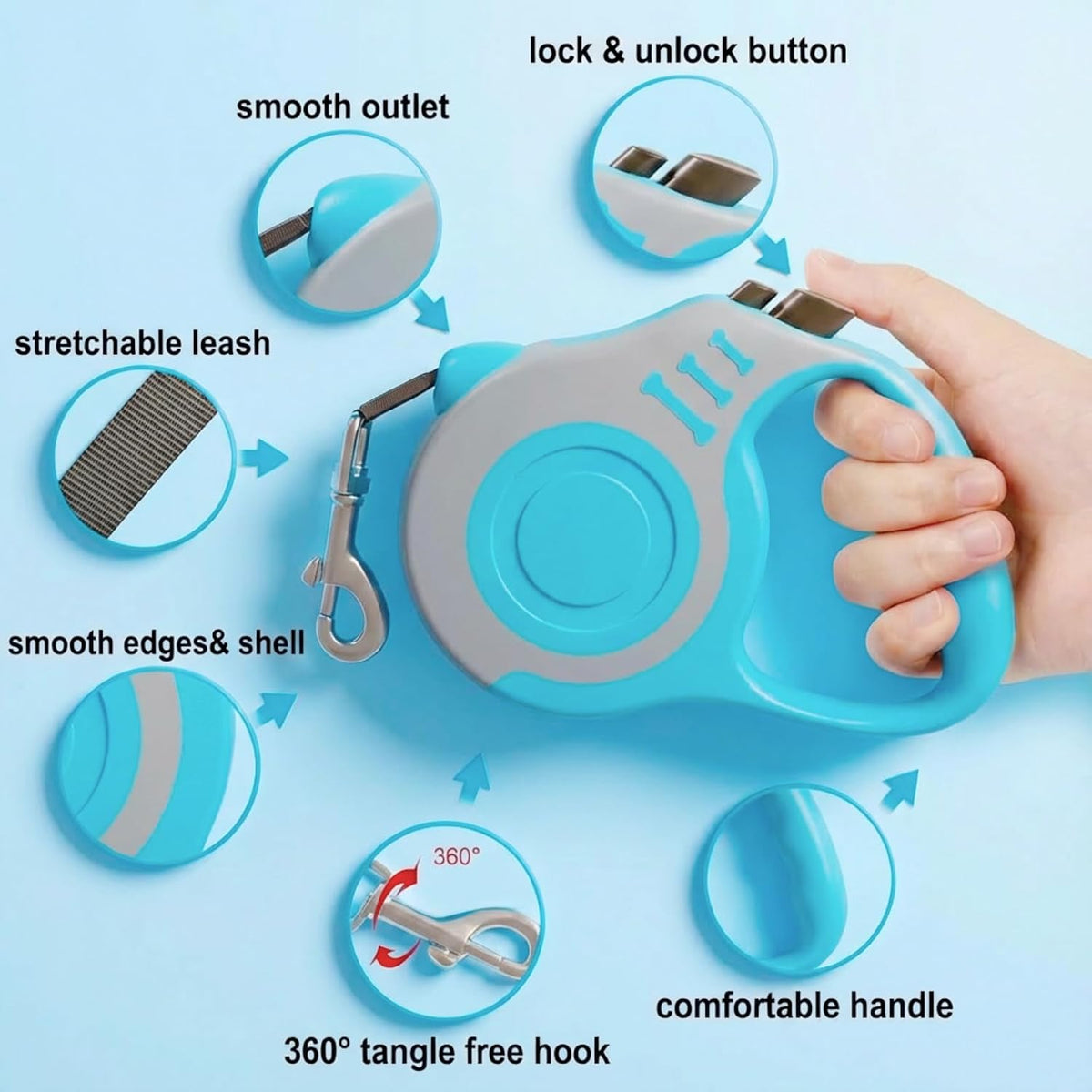 Retractable Dog Leash Lightweight 10/16FT Leash with Non-Slip Handle - Gray Blue / 16 FT - image 3