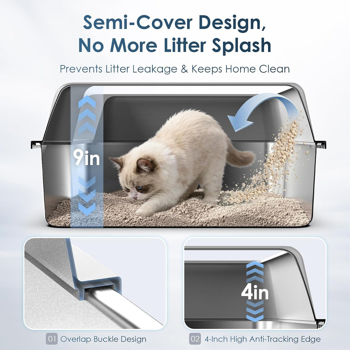 Suzzipaws Stainless Steel Cat Litter Box with Lid for Kittens & Small - 2PK with 5" Deep / 2.0 - image 2