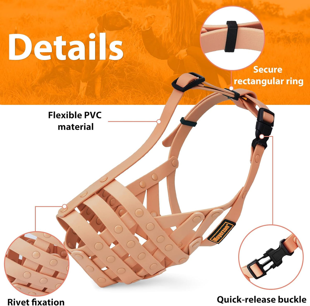 Pitbull Dog Muzzle for Large Medium Dogs Prevent Biting Scavenging – Essentials for Dogs - Apricot / L [Snout Cir: 11.5"-13"] - image 2