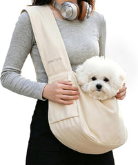 ONECUTE Dog Purse Carrier for Small Dogs Rabbit cat with Large Pockets - Beige Sling / 15.7"L x 5.9"W x 8.6"H
