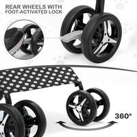 MoNiBloom 4 Wheels Pet Stroller, Easy-Fold Umbrella Shaped Dog Cat Jogger Stroller w/Storage Bag & Visible Mesh for Small/Medium Dogs Cats Black Polka Dots