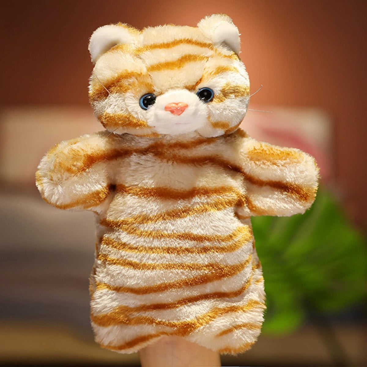 ZUXUCUVU 10 inch plush tabby cat hand puppet in soft fuzzy fabric - view 2