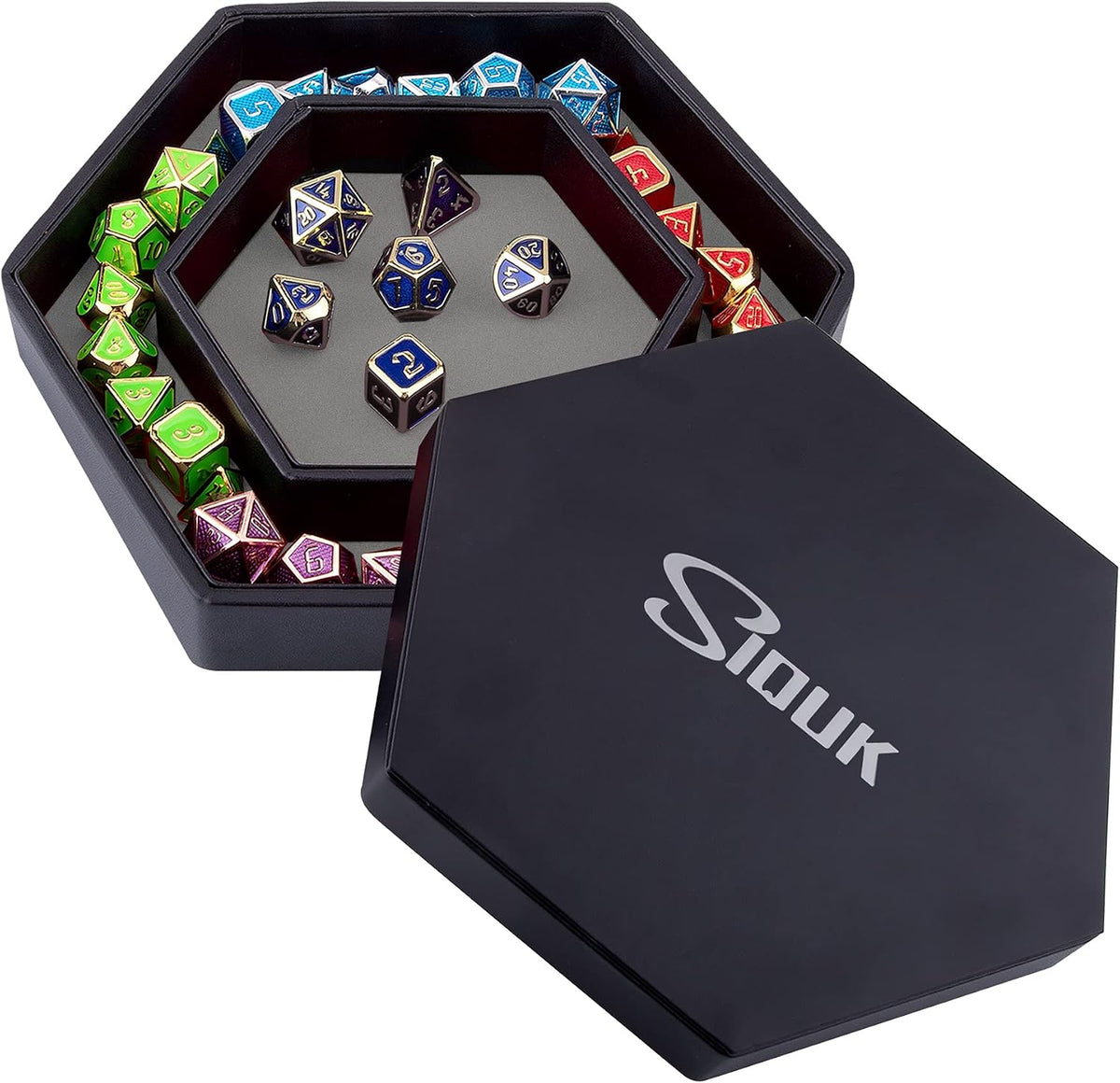 SIQUK Dice Tray with Lid Hexagon Dice Rolling Tray Dice Holder – Fun for Kids & Family - Gray