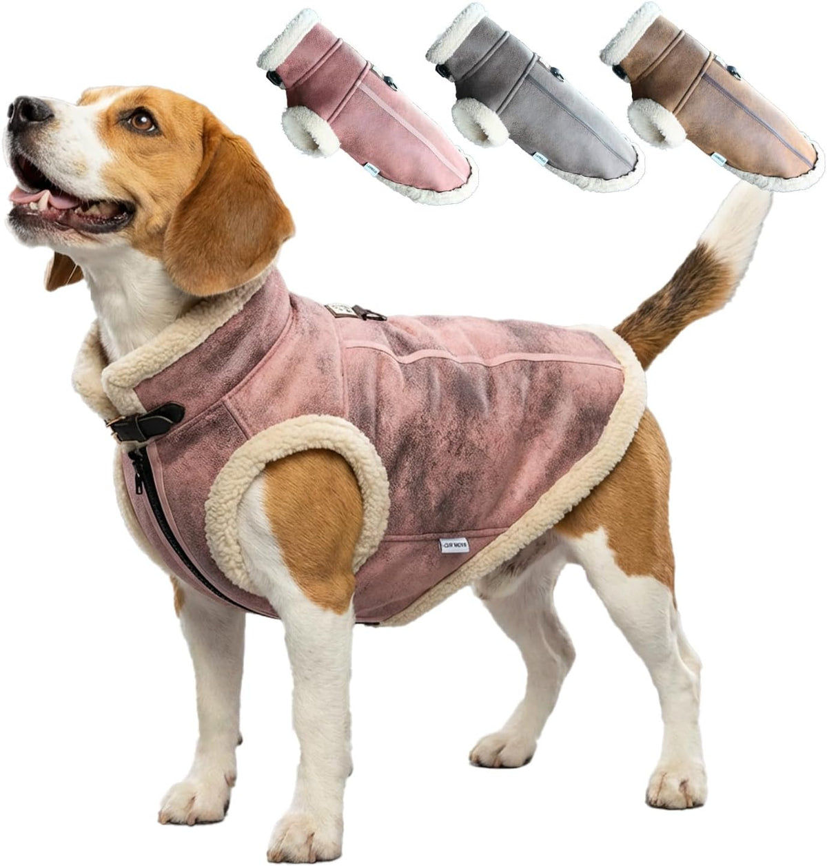 Retro Aviator Dog Jacket – Faux Leather Winter Coat with Plush Sherpa Fleece Lining for Bulldog - Pink / X-Large