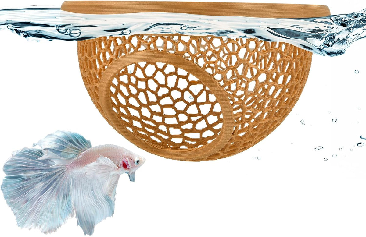 Floating Betta Hide & Shrimp Cave, 3D Printed Aquarium Decor - Wood