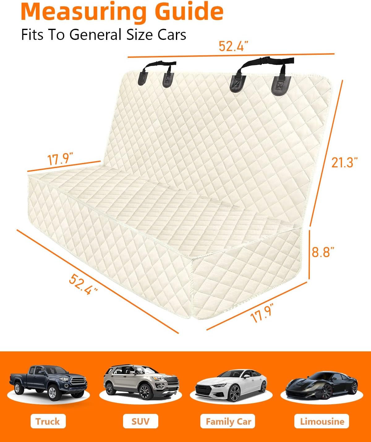 Waterproof Scratchproof Pet Bench Seat Covers for Cars, SUVs – Essentials for Dogs - beige / Medium-52"W - image 2
