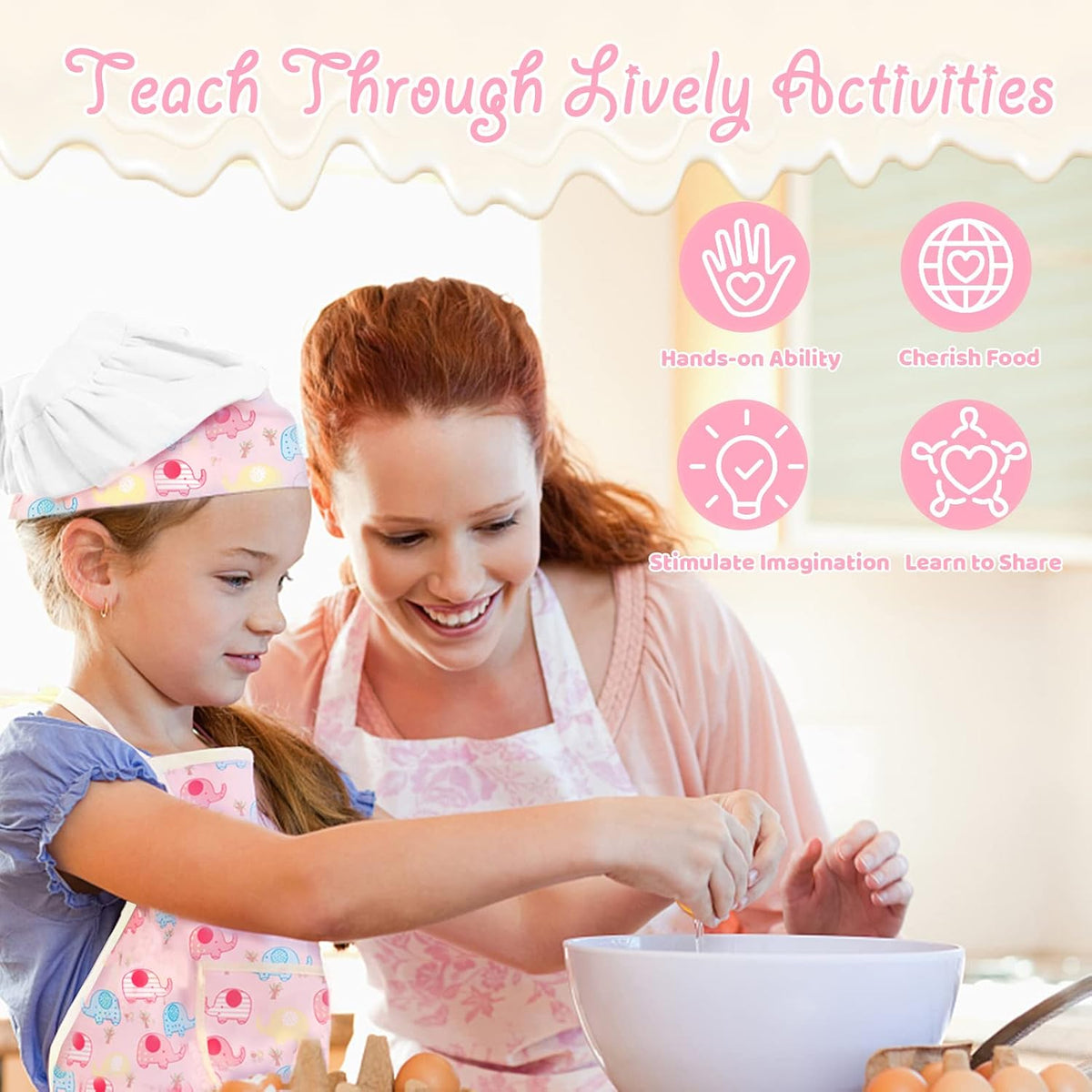 KAEGREEL Kids Baking Chef Set with Unicorn Apron and Mitt - Elephant Apron+6 Model Cookie Cutters - image 3