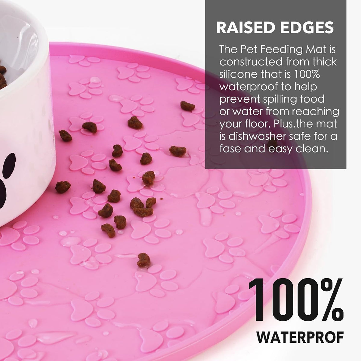 Silicone Pet Food Mat - Waterproof Dog & Cat Feeding Mat with High Lip to Prevent Spills & Protect - Pink - image 2