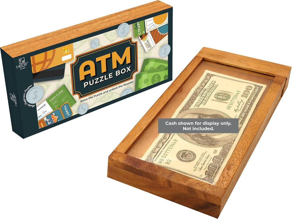 BSIRI ATM wooden money puzzle box with sliding panels for cash and gift cards