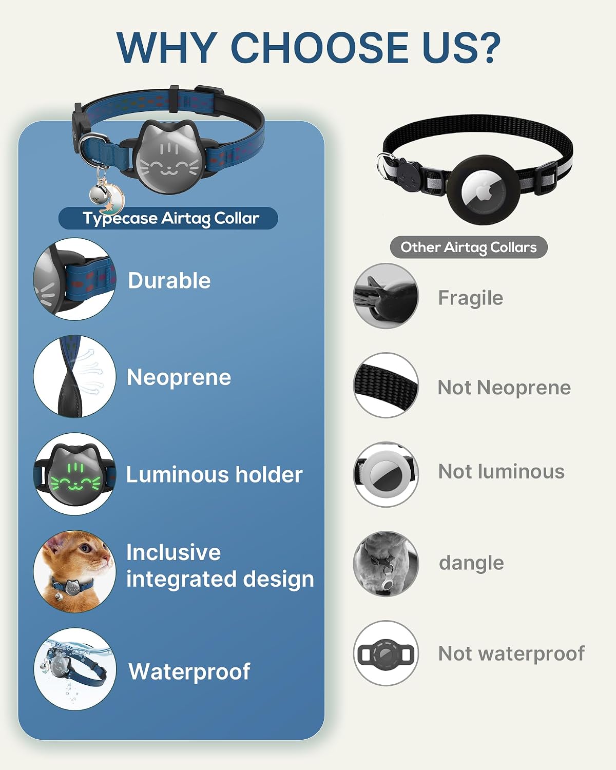 AirTag Cat Collar, Reflective Breakaway Collar - Cyan Blue / Small(9-13inch) - image 2