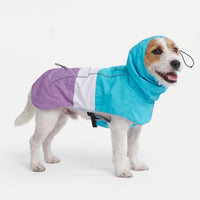 Spark Paws Dog Raincoat, Waterproof Rain Jacket w/Hood - Aqua White Purple / Medium
