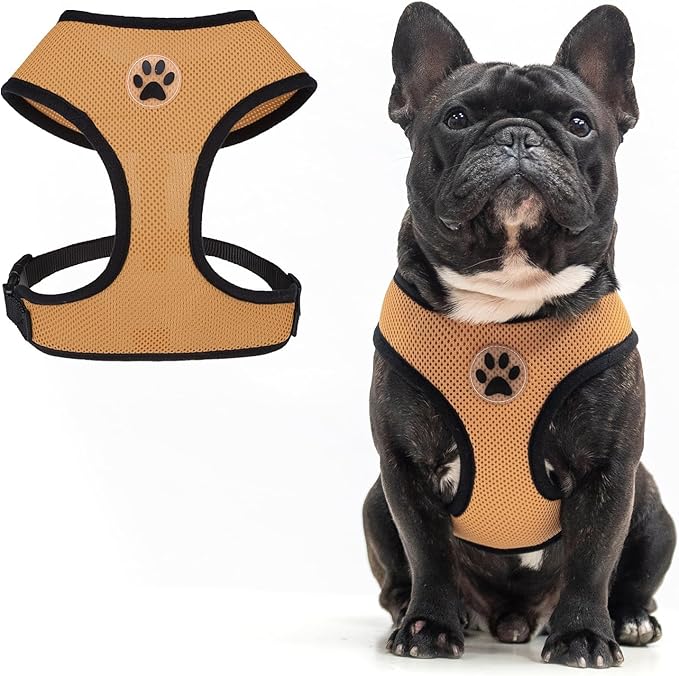 BINGPET No Pull Dog Harness, Soft Mesh Breathable All Weather Vest, Safety Protection Design, Durable Adjustable Step-in Easy Walk Dog Harness for Extra Large Dogs (Beige, XL)