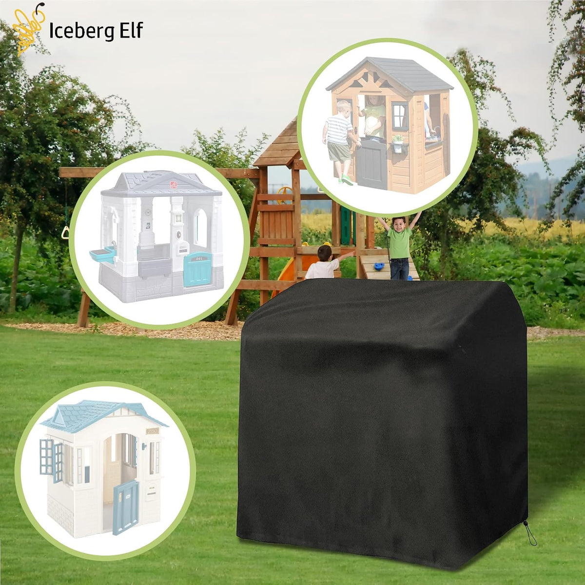 Iceberg Elf black waterproof outdoor playhouse cover with drawstring hem - view 9