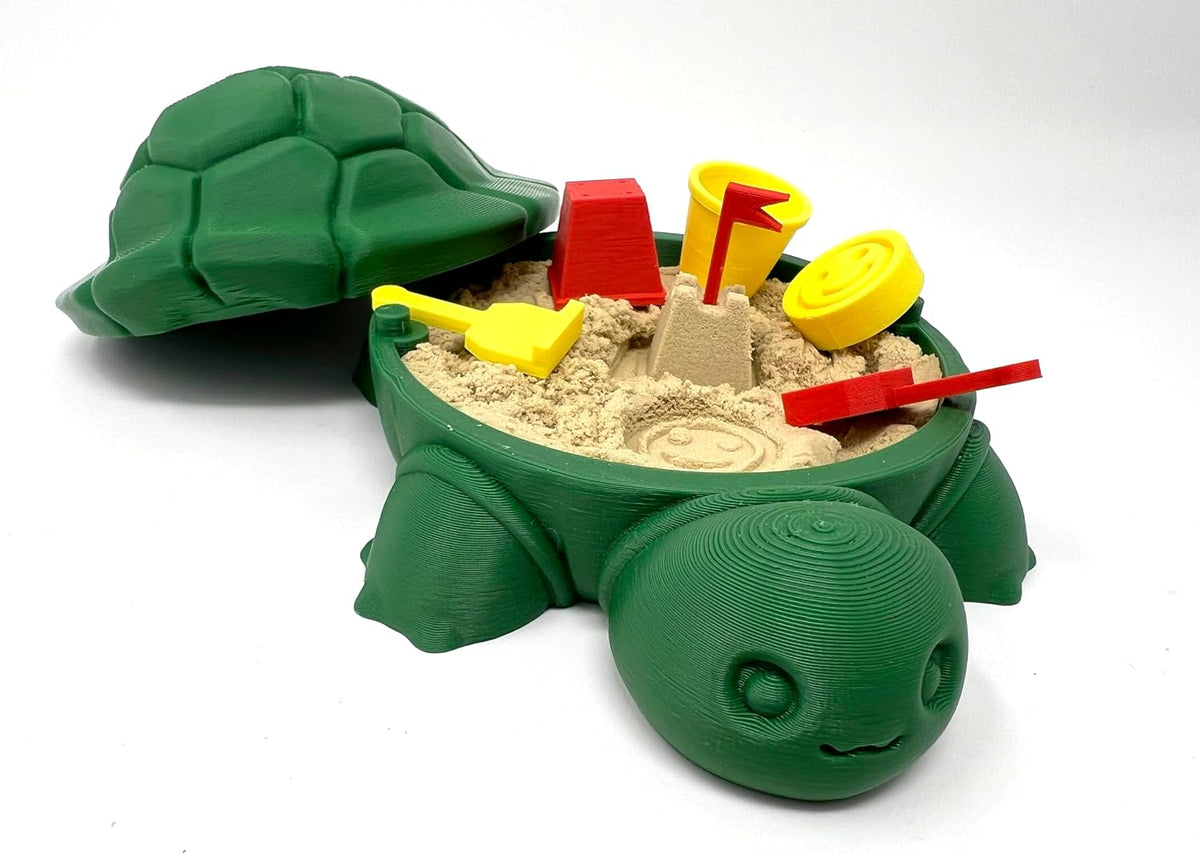 MunnyGrubbers green mini desktop turtle sand box with play sand and tools - view 3