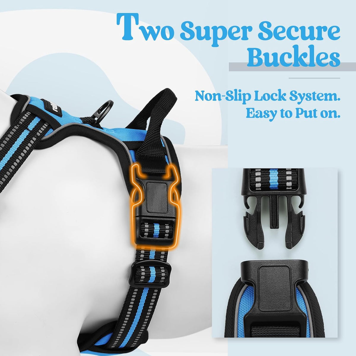 rabbitgoo Dog Harness, No Pull for Large Dogs with 2 Leash Clips - Small / Blue - image 3