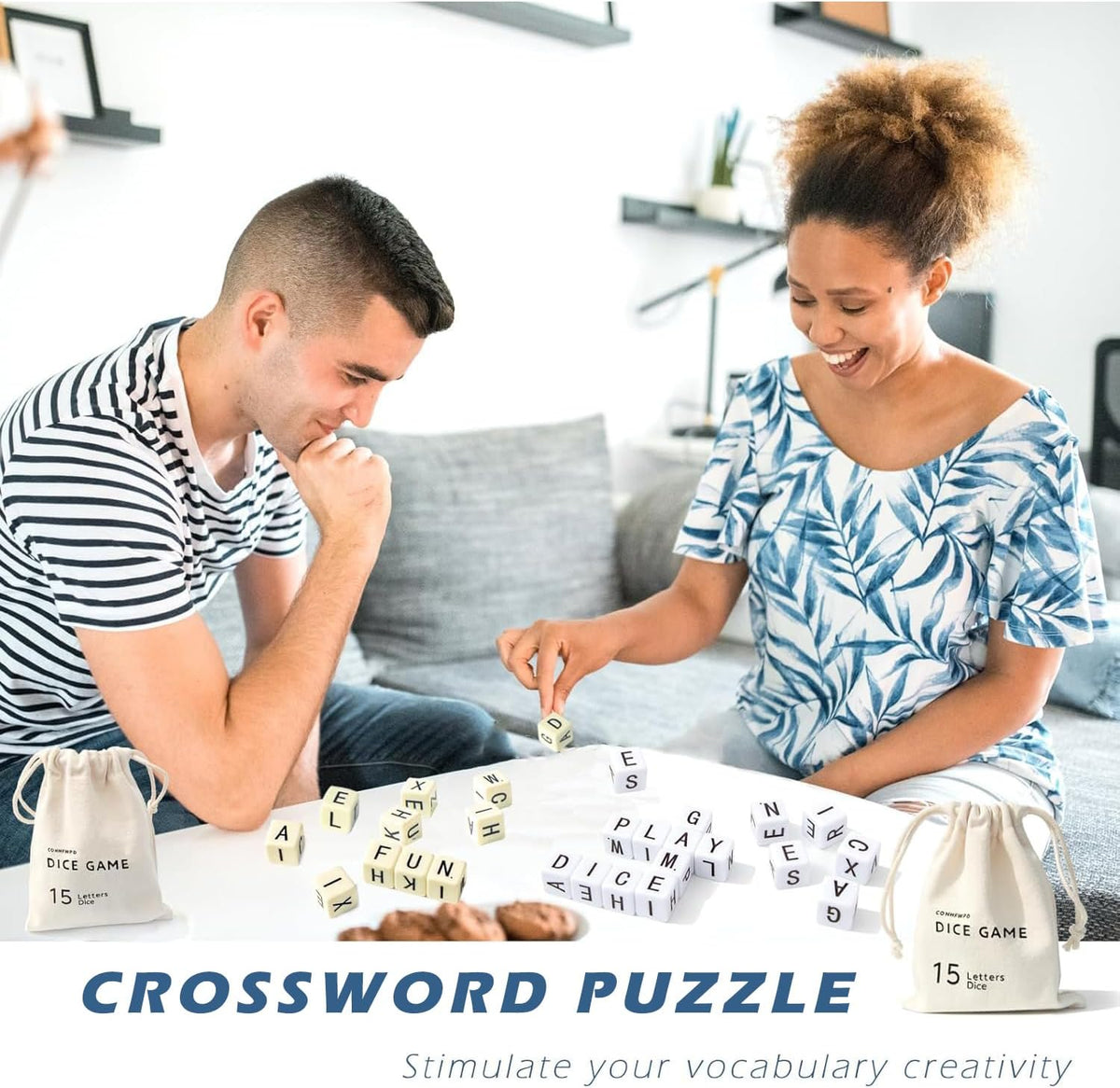 Crossword dice game with 15 acrylic letter dice and canvas pouch - view 9