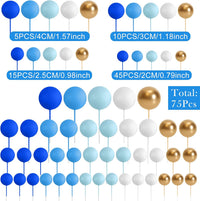 75 Pieces Cake Balls Topper Decorations Foam Cupcake Topper Mini - Blue Gold White Series - image 2